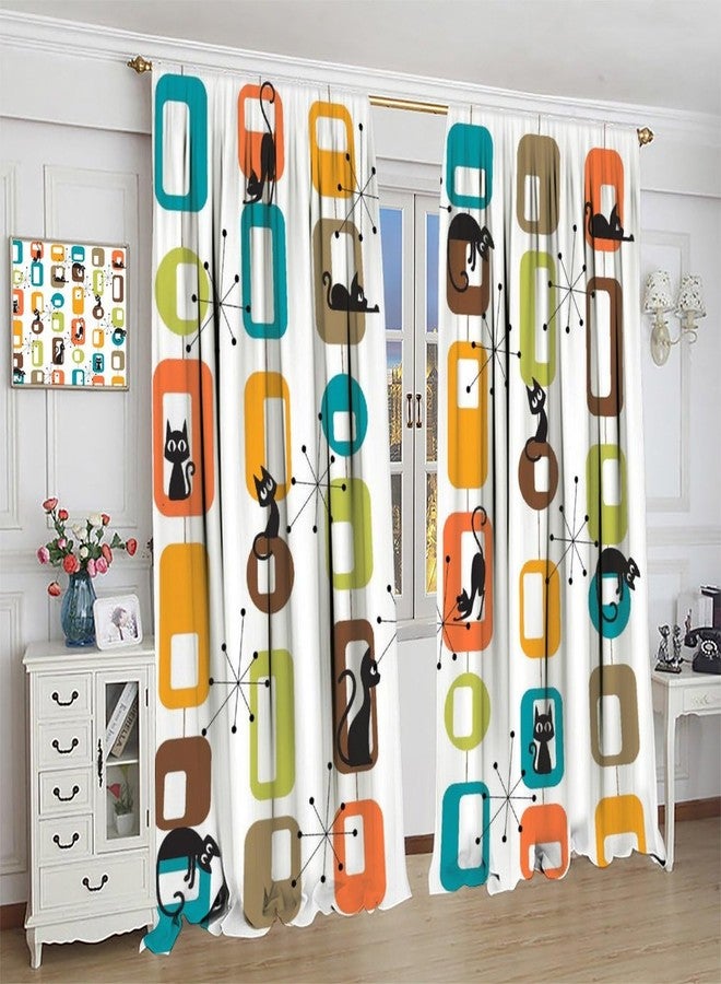 KANEPE Cats Curtains, Mid Century Retro Atomic Black Cat Geometric Abstract Cubes Window Treatments, Rod Pocket Thermal Insulated Drapes 2 Panel Sets for Bedroom Living Room, 42" W X 45" L【Decor】 - Image 5